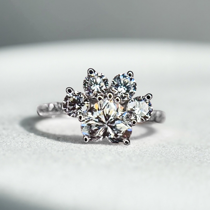 1.64CT Heart & Round Cut Paw Shape VVS Moissante S925 Silver Engagement Ring