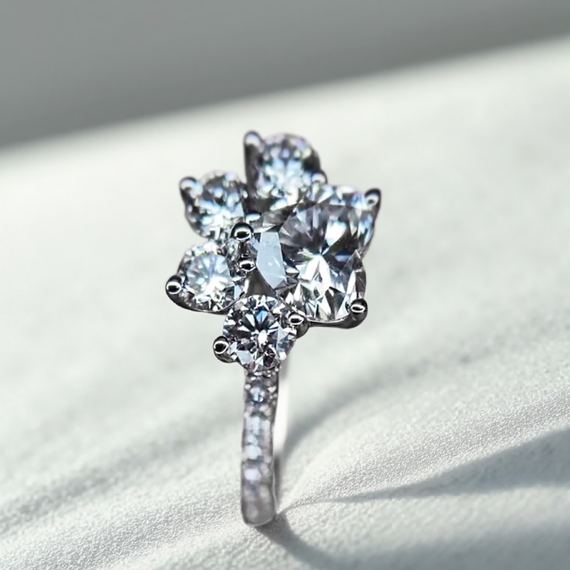 1.64CT Heart & Round Cut Paw Shape VVS Moissante S925 Silver Engagement Ring