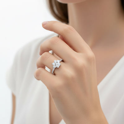 2.38CT Heart & Round Cut Diamond Paw Shape VVS Moissanite Engagement Ring