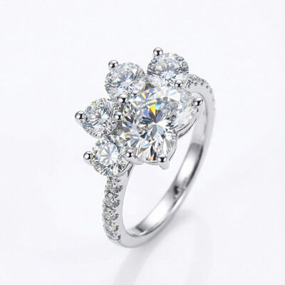2.38CT Heart & Round Cut Diamond Paw Shape VVS Moissanite Engagement Ring