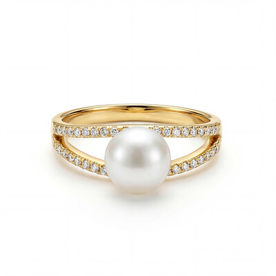 Dainty Pearl & Round Cut VVS Moissante S925 Silver Engagement Ring