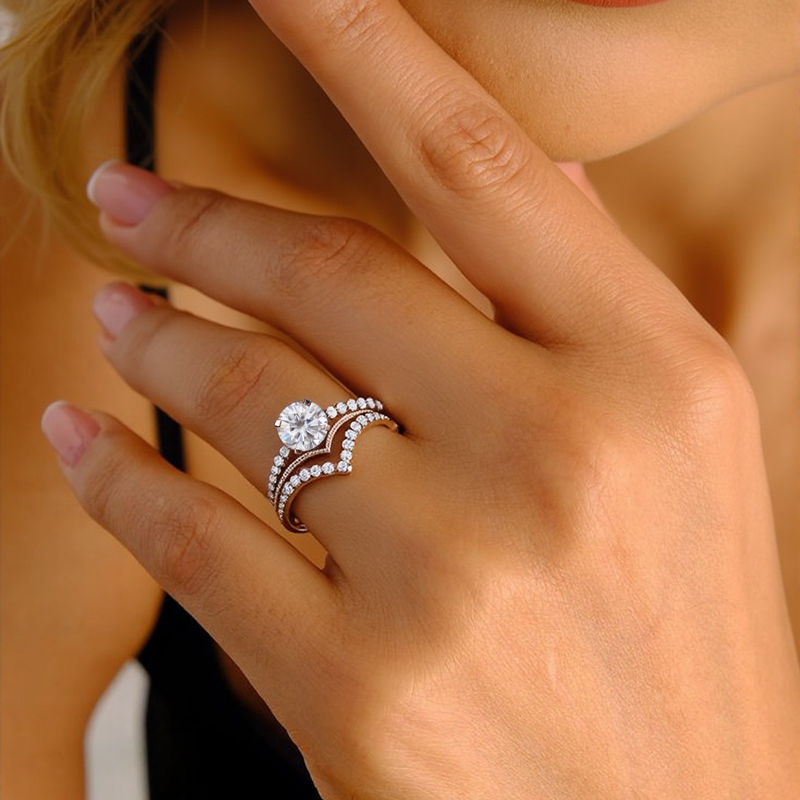 1.615CT Round Cut VVS Moissante S925 Silver Engagement Ring Set