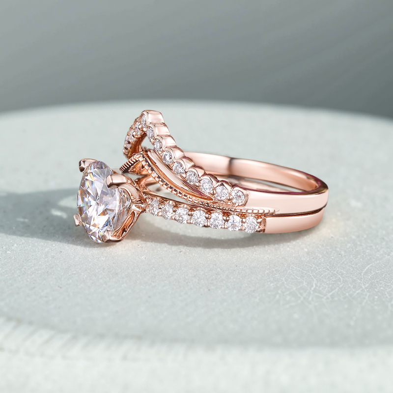 1.615CT Round Cut VVS Moissante S925 Silver Engagement Ring Set