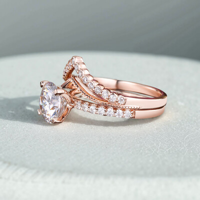 1.615CT Round Cut VVS Moissante S925 Silver Engagement Ring Set