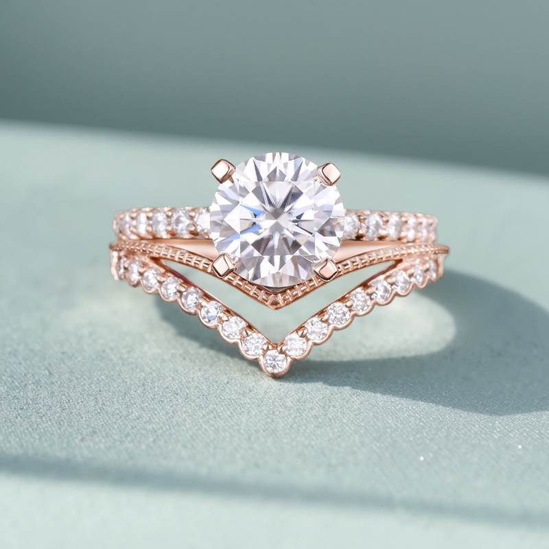 1.615CT Round Cut VVS Moissante S925 Silver Engagement Ring Set