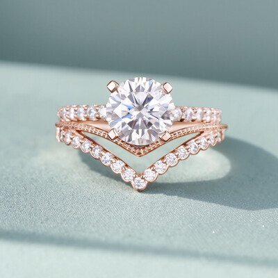 1.615CT Round Cut VVS Moissante S925 Silver Engagement Ring Set
