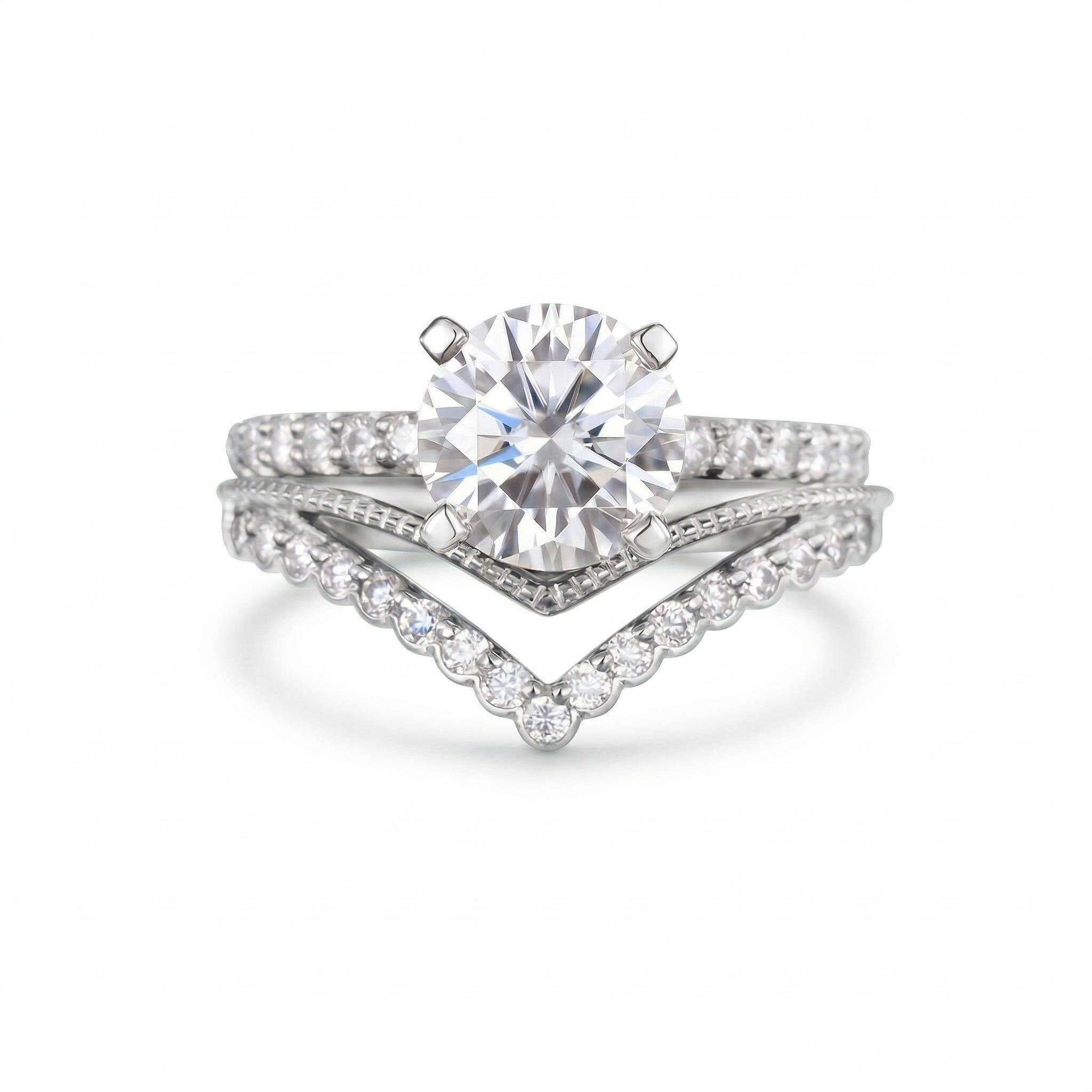 1.615CT Round Cut VVS Moissanite S925 Silver Engagement Ring Set