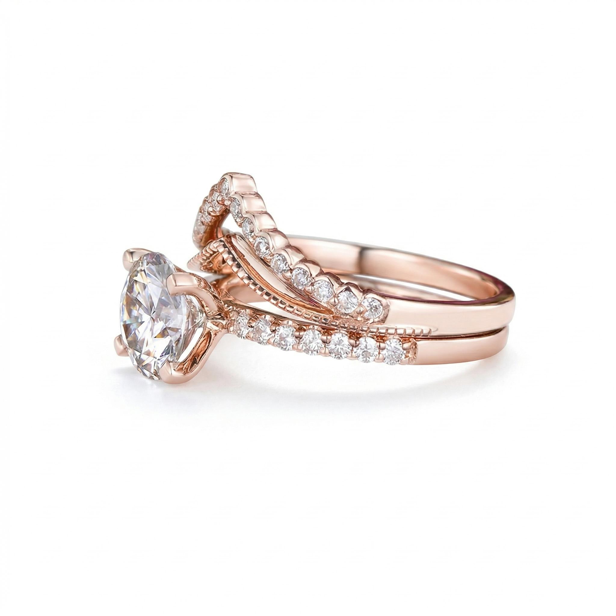 1.615CT Round Cut VVS Moissanite S925 Silver Engagement Ring Set