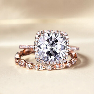 4.06CT Cushion & Round Cut VVS Moissante S925 Silver Halo Engagement Ring Set 4.06CT Cushion & Round Cut VVS Moissante S925 Silver Halo Engagement Ring Set