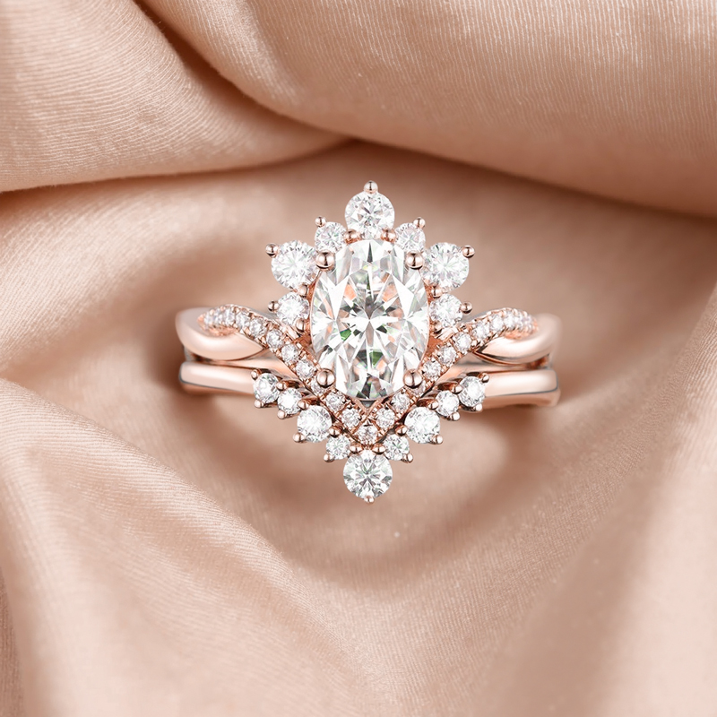 2.315CT Oval & Round Cut VVS Moissante S925 Silver Engagement Ring Set