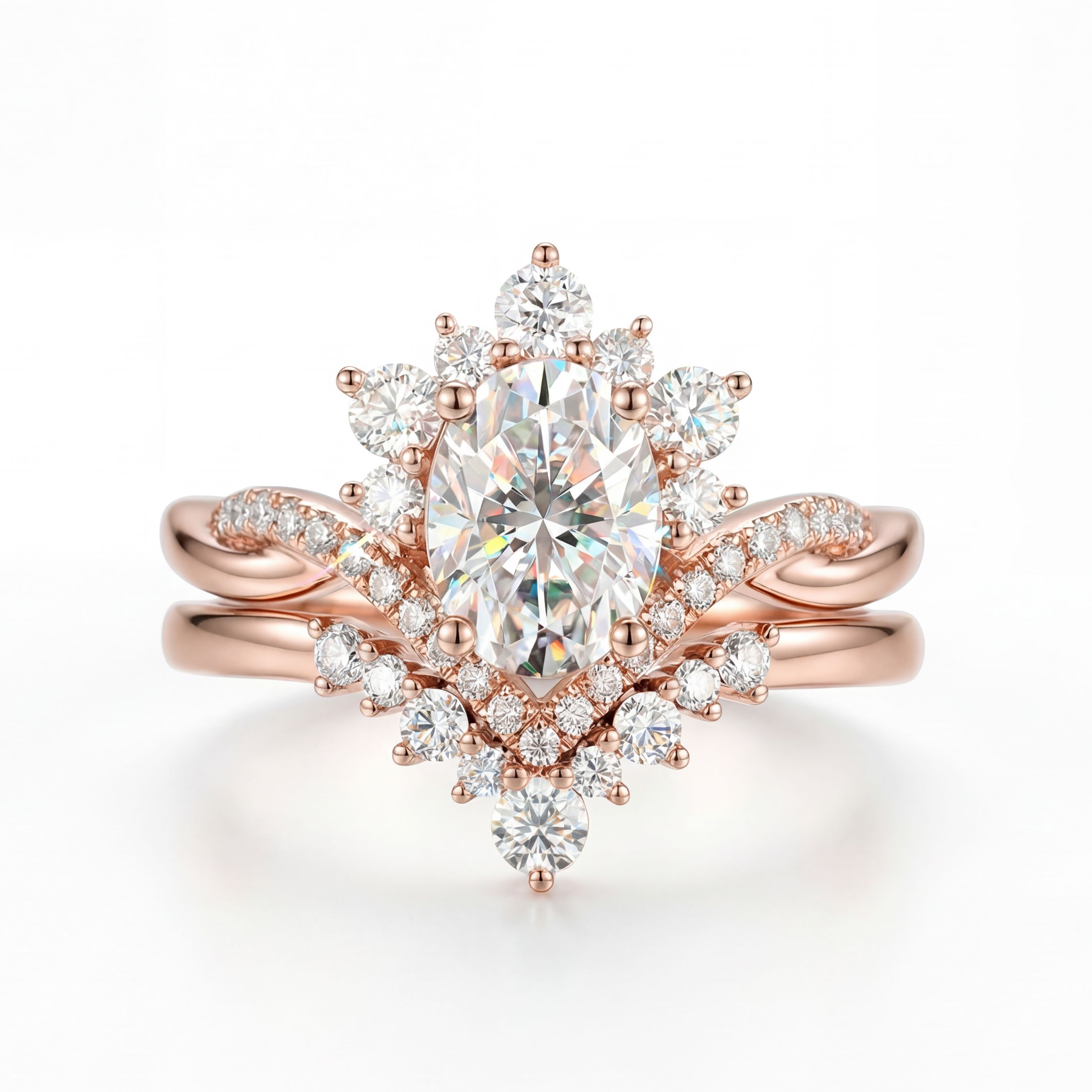 2.315CT Oval & Round Cut VVS Moissante S925 Silver Engagement Ring Set