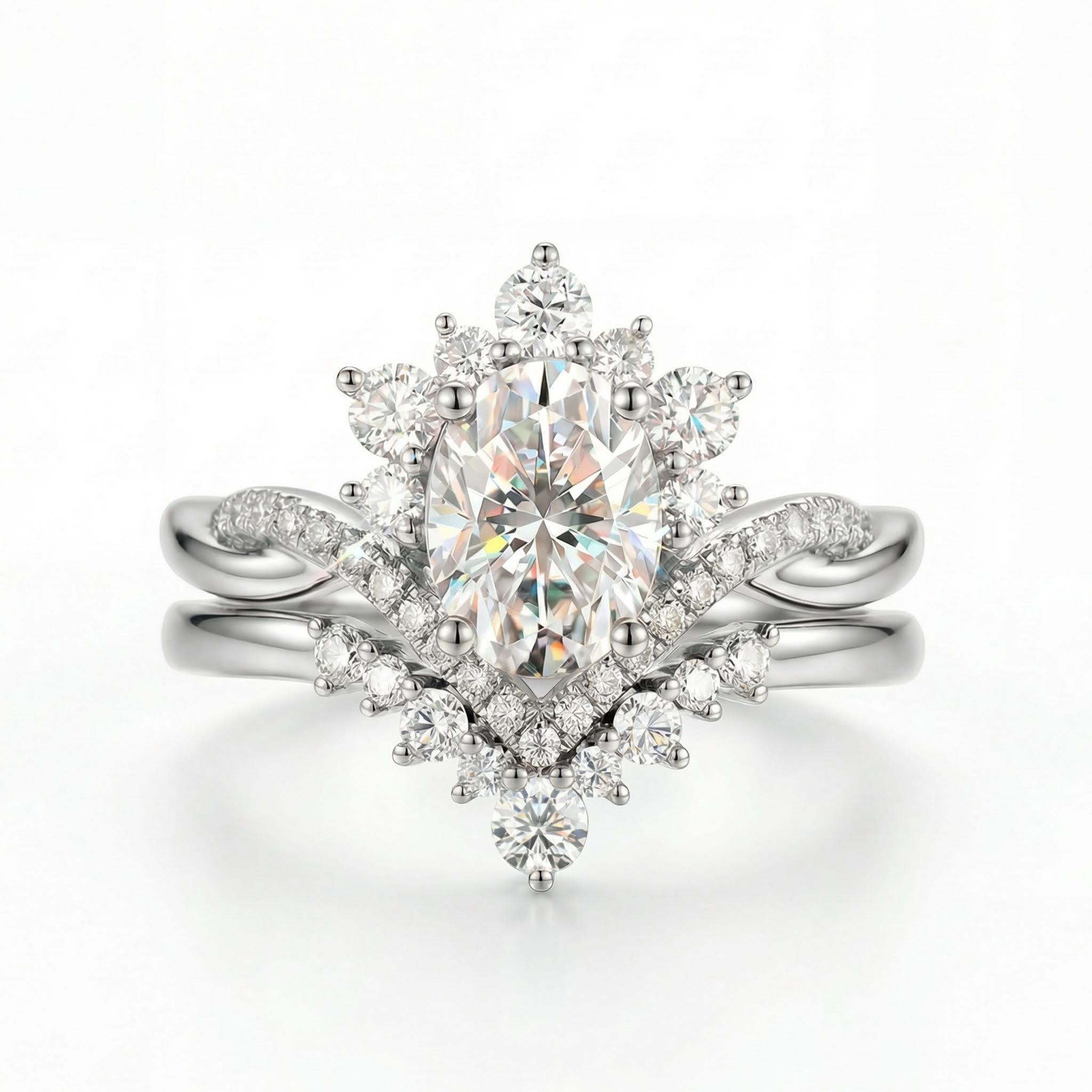 2.315CT Oval & Round Cut VVS Moissante S925 Silver Engagement Ring Set