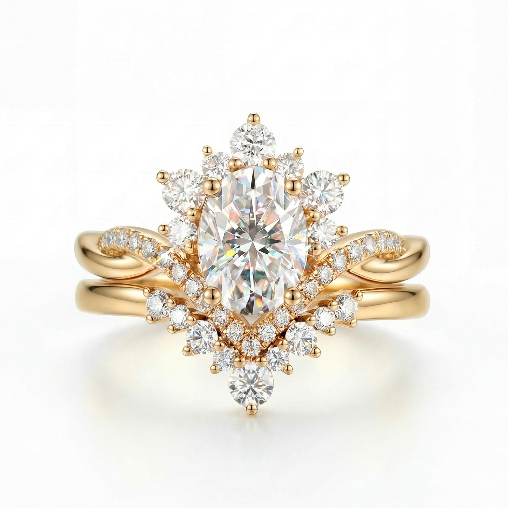 2.315CT Oval & Round Cut VVS Moissante S925 Silver Engagement Ring Set