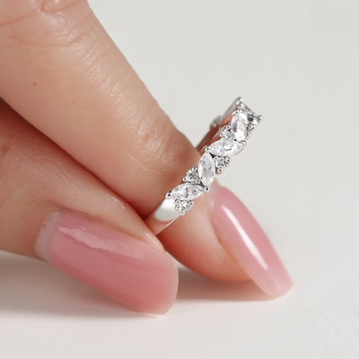 0.45CT Marquise & Round Cut VVS Moissante S925 Silver Half Eternity Wedding Band 0.45CT Marquise & Round Cut VVS Moissante S925 Silver Half Eternity Wedding Band