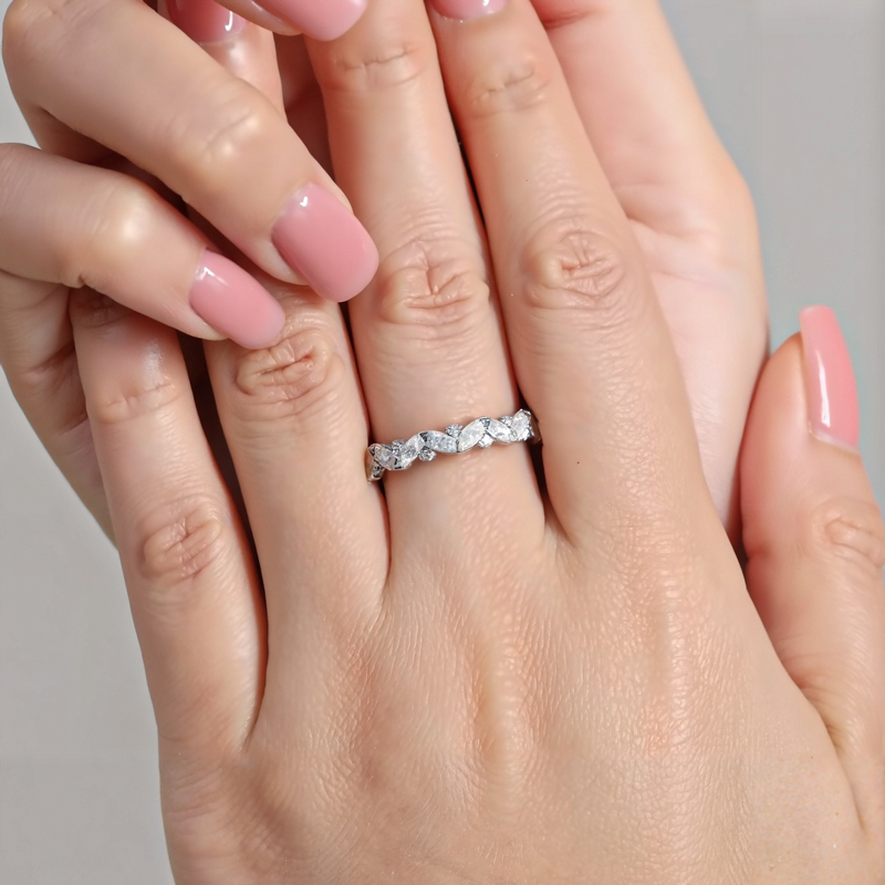 0.45CT Marquise & Round Cut VVS Moissante S925 Silver Half Eternity Wedding Band