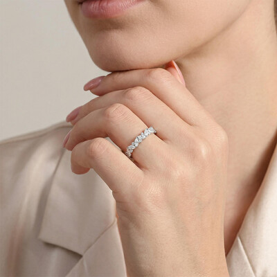 0.45CT Marquise & Round Cut VVS Moissanite S925 Silver Half Eternity Wedding Band