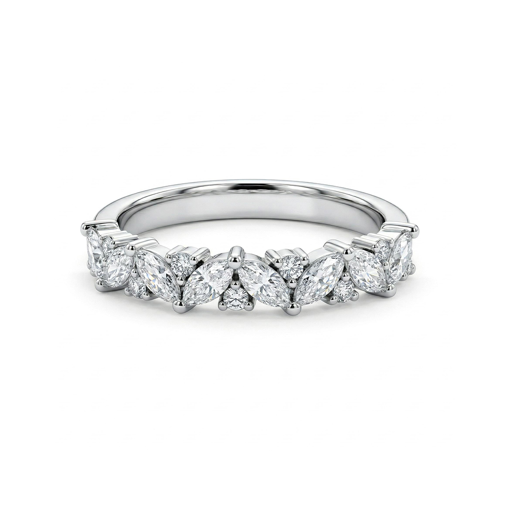 0.45CT Marquise & Round Cut VVS Moissanite S925 Silver Half Eternity Wedding Band