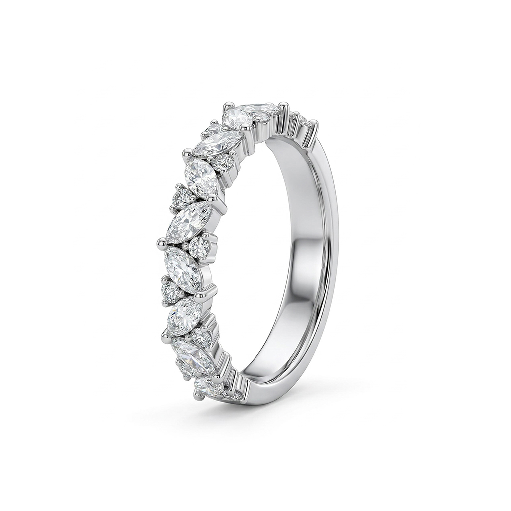 0.45CT Marquise & Round Cut VVS Moissanite S925 Silver Half Eternity Wedding Band