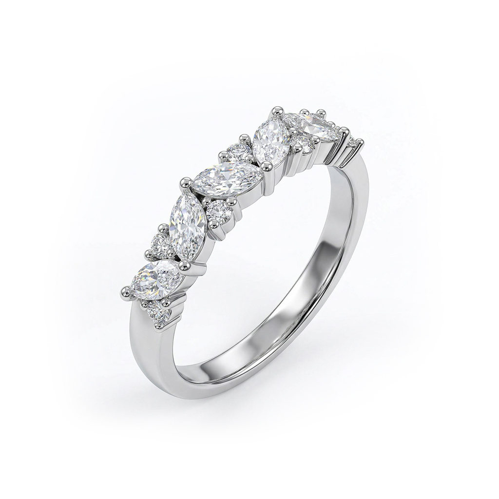 0.45CT Marquise & Round Cut VVS Moissanite S925 Silver Half Eternity Wedding Band