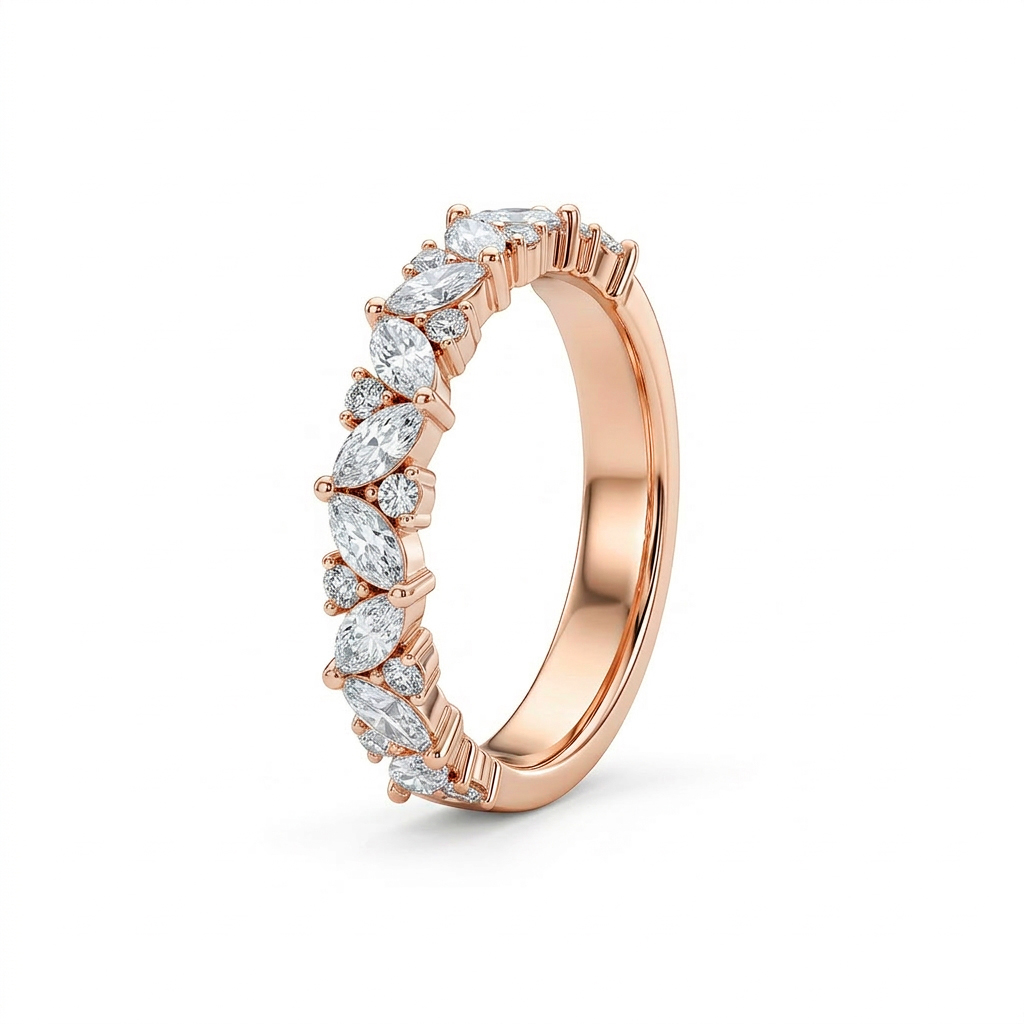 0.45CT Marquise & Round Cut VVS Moissanite S925 Silver Half Eternity Wedding Band