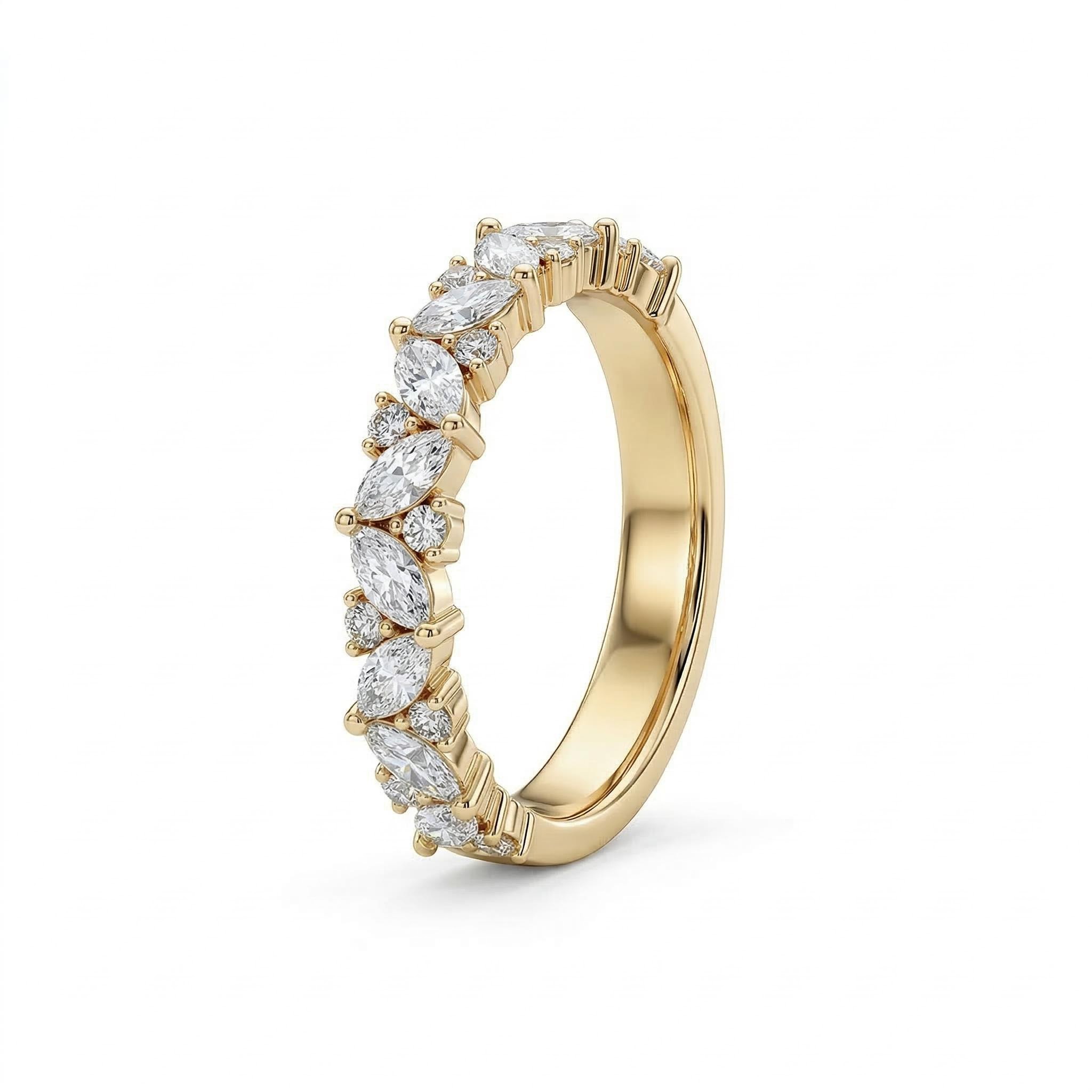 0.45CT Marquise & Round Cut VVS Moissanite S925 Silver Half Eternity Wedding Band