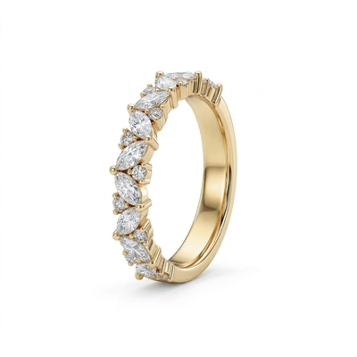 0.45CT Marquise & Round Cut VVS Moissanite S925 Silver Half Eternity Wedding Band