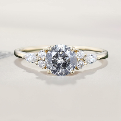 1.26CT Round Cut Salt & Pepper Diamond Moissanite Accented S925 Silver Engagement Ring 1.26CT Round Cut Salt & Pepper Diamond Moissanite Accented S925 Silver Engagement Ring