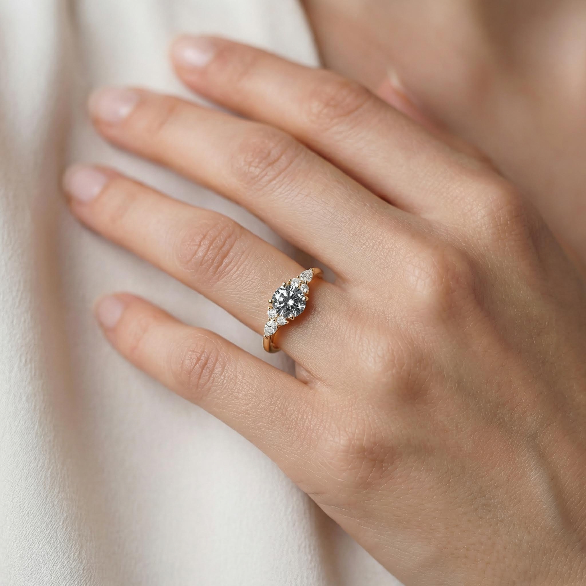 1.26CT Round Cut Salt & Pepper Diamond Moissanite Accented S925 Silver Engagement Ring