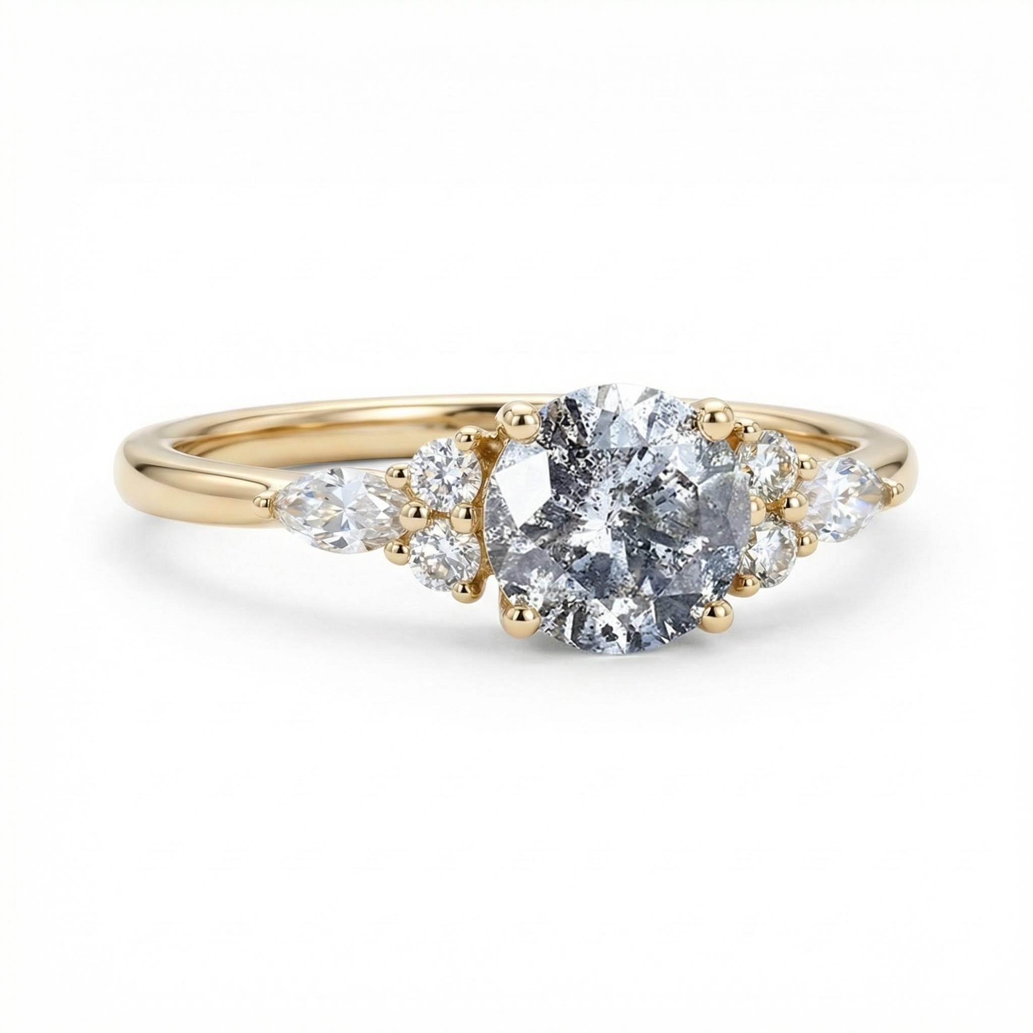 1.26CT Round Cut Salt & Pepper Diamond Moissanite Accented S925 Silver Engagement Ring