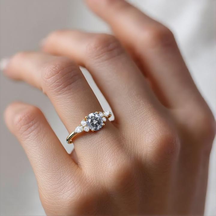 1.26CT Round Cut Salt & Pepper Diamond Moissanite Accented S925 Silver Engagement Ring