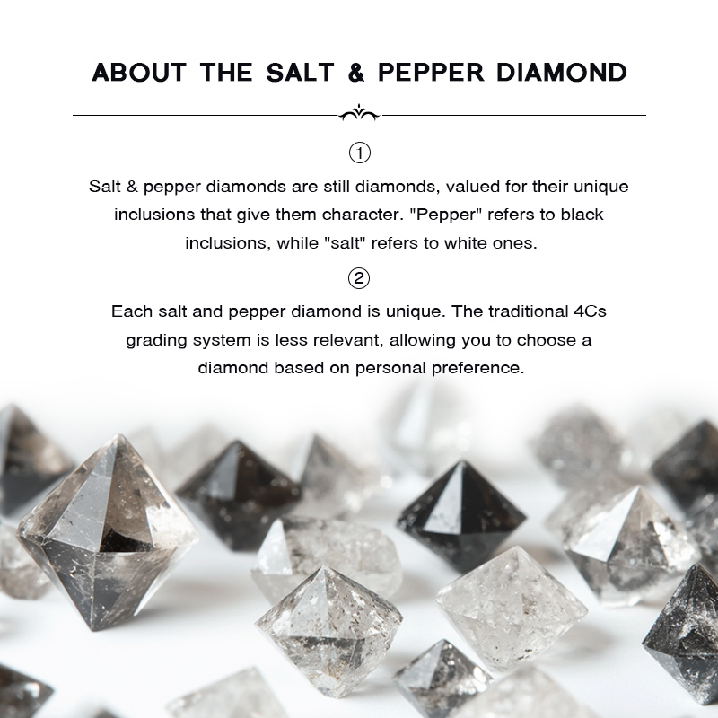 1.46CT Round Cut Salt & Pepper Diamond Moissanite Accented S925 Silver Engagement Ring