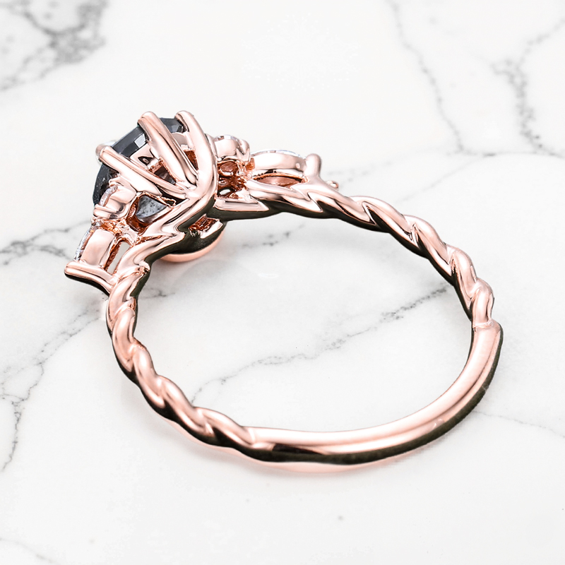 1.26CT Round Cut Salt & Pepper Diamond Moissanite Accented S925 Silver Engagement Ring