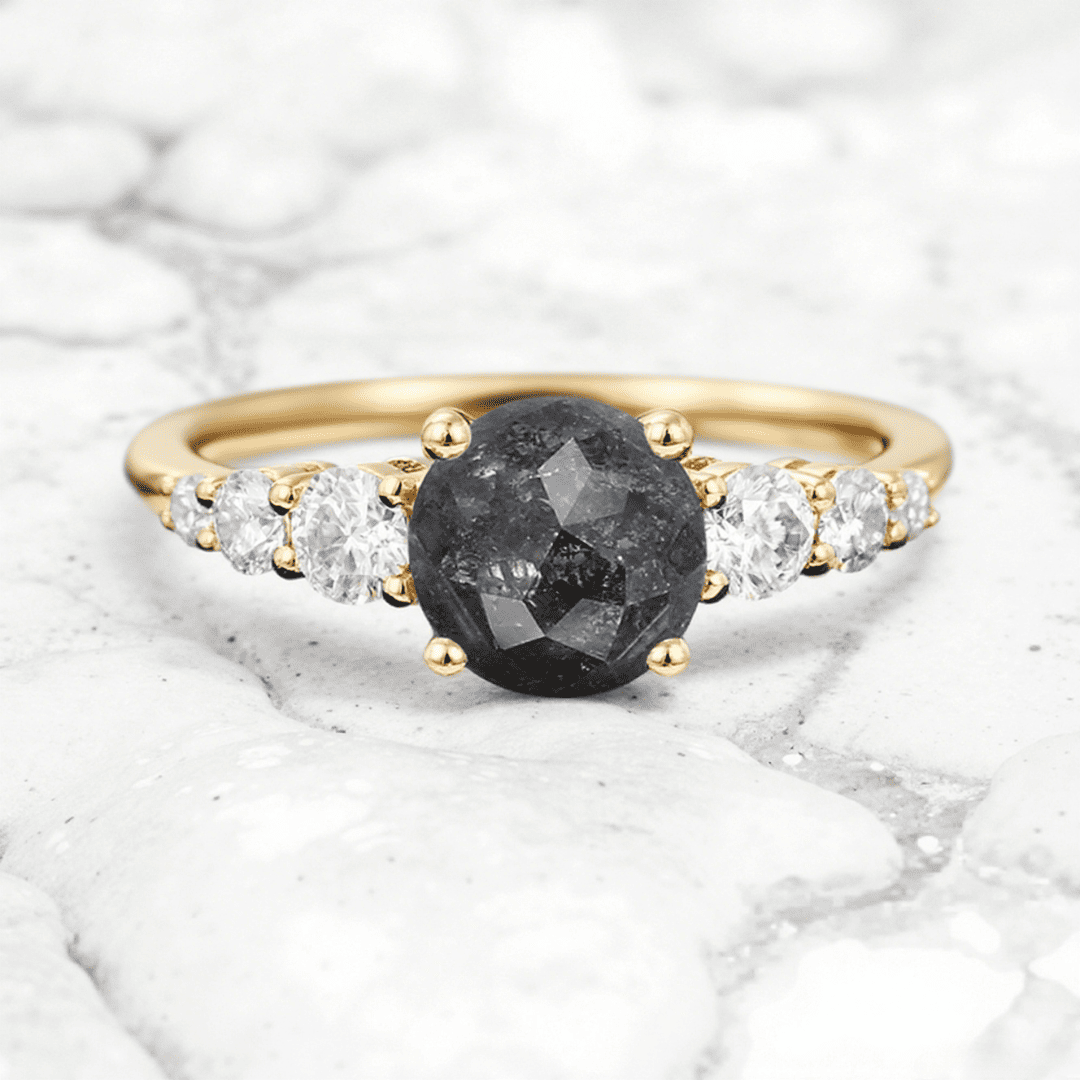 1.21CT Round Cut Salt & Pepper Diamond Moissanite Accented S925 Silver Engagement Ring