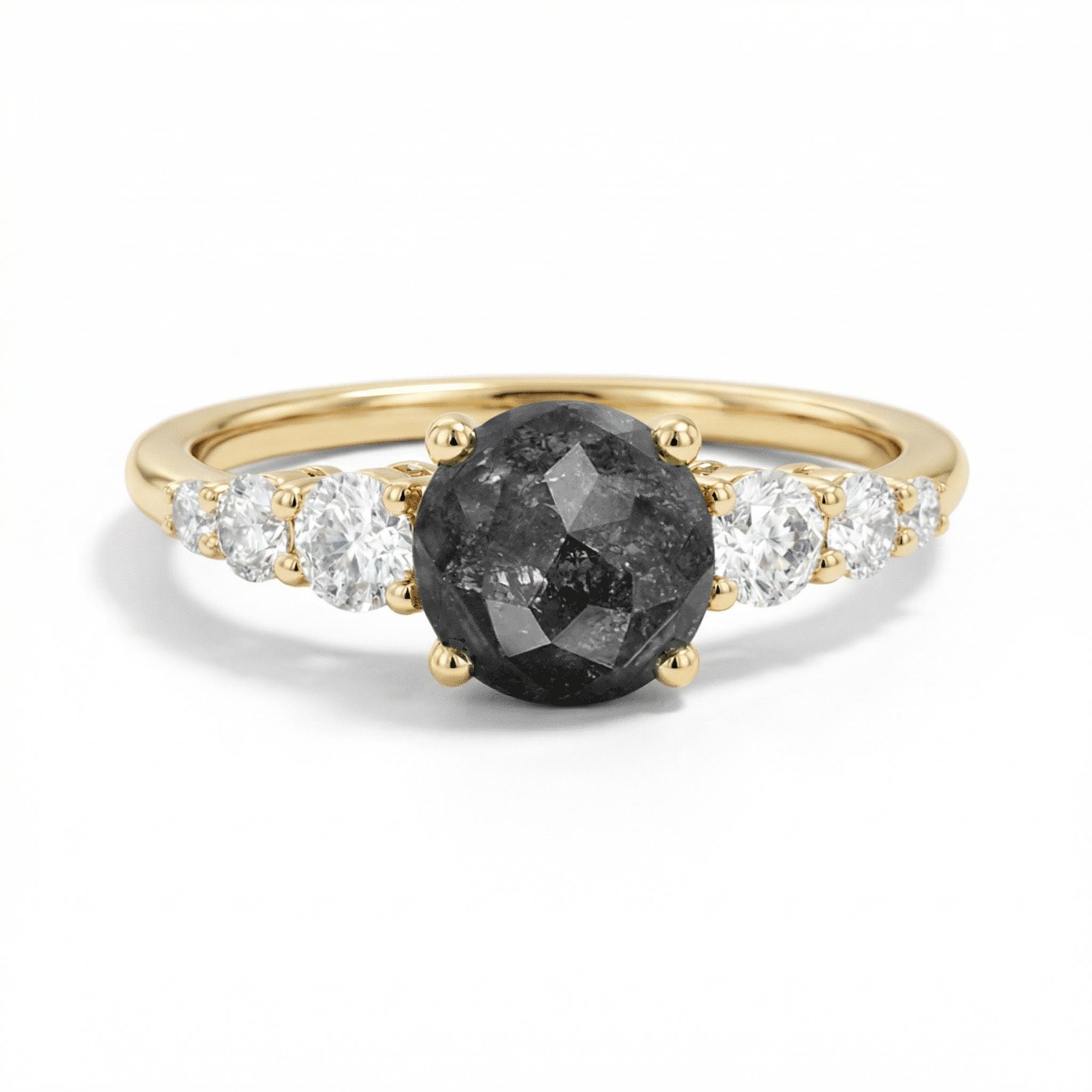 1.21CT Round Cut Salt & Pepper Diamond Moissanite Accented S925 Silver Engagement Ring