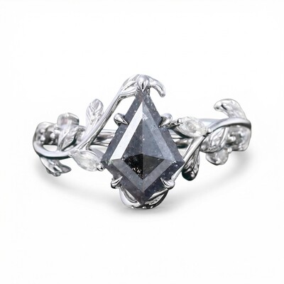 1.74CT kite Cut Salt & Pepper Diamond Moissanite Accented S925 Silver Engagement Ring