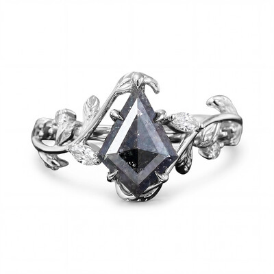 1.74CT kite Cut Salt & Pepper Diamond Moissanite Accented S925 Silver Engagement Ring