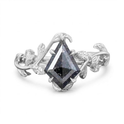 1.74CT kite Cut Salt & Pepper Diamond Moissanite Accented S925 Silver Engagement Ring