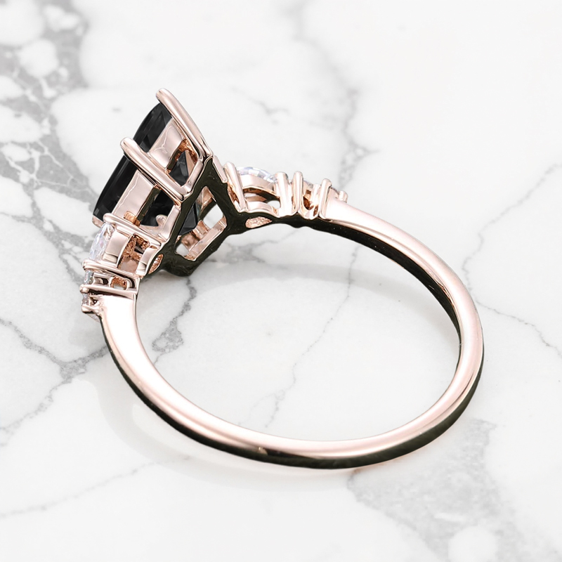 1.7CT Kite Cut Salt & Pepper Diamond with Round Cut Moissanite Accented S925 Silver Engagement Ring