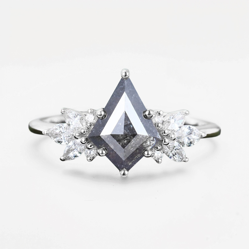 1.96CT Kite Cut Salt & Pepper Diamond with Marquise Cut Moissanite Accented S925 Silver Engagement Ring 1.96CT Kite Cut Salt & Pepper Diamond with Marquise Cut Moissanite Accented S925 Silver Engagement Ring