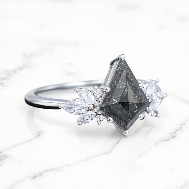 1.96CT Kite Cut Salt & Pepper Diamond with Marquise Cut Moissanite Accented S925 Silver Engagement Ring 1.96CT Kite Cut Salt & Pepper Diamond with Marquise Cut Moissanite Accented S925 Silver Engagement Ring