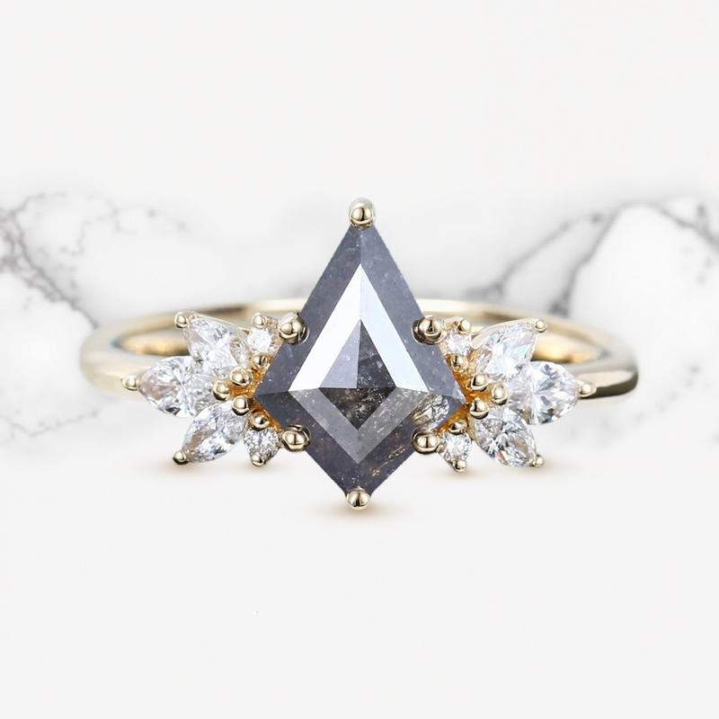 1.96CT Kite Cut Salt & Pepper Diamond with Marquise Cut Moissanite Accented S925 Silver Engagement Ring 1.96CT Kite Cut Salt & Pepper Diamond with Marquise Cut Moissanite Accented S925 Silver Engagement Ring