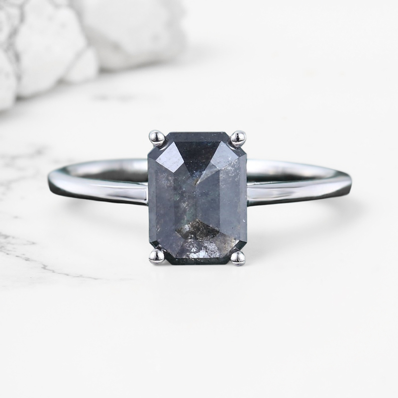 1.5CT Emerald Cut Kite Cut Salt & Pepper Diamond S925 Silver Engagement Ring 1.5CT Emerald Cut Kite Cut Salt & Pepper Diamond S925 Silver Engagement Ring