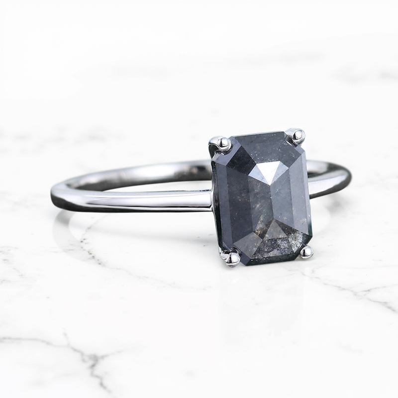 1.5CT Emerald Cut Kite Cut Salt & Pepper Diamond S925 Silver Engagement Ring 1.5CT Emerald Cut Kite Cut Salt & Pepper Diamond S925 Silver Engagement Ring