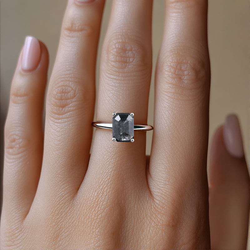 1.5CT Emerald Cut Kite Cut Salt & Pepper Diamond S925 Silver Engagement Ring 1.5CT Emerald Cut Kite Cut Salt & Pepper Diamond S925 Silver Engagement Ring