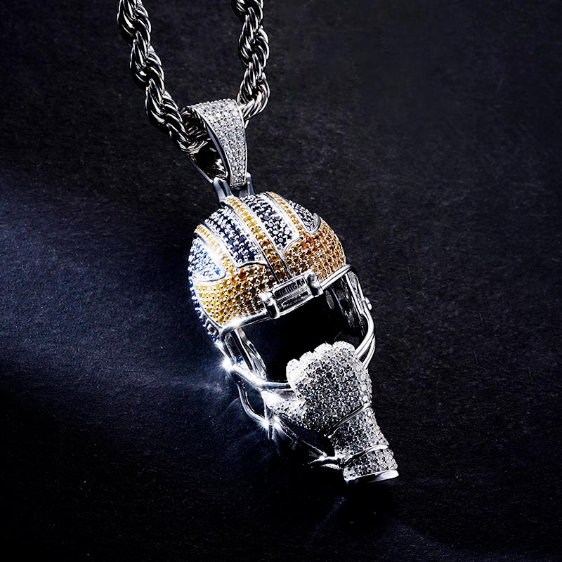 Custom Iced S925 Unique Colorful Helmet Pendant Deposit