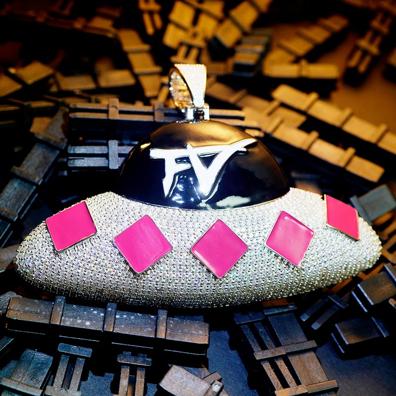 Custom S925 Iced & Enamel Colorful UFO Pendant Deposit