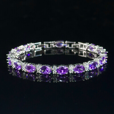 Iced Out Purple Oval Stone Bracelet in White Gold
