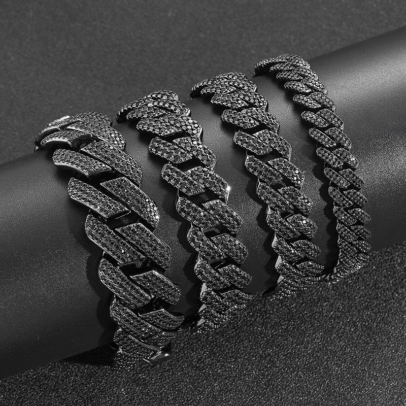 10mm/13mm/15mm/20mm Iced Miami Cuban Bracelet in Black Gold