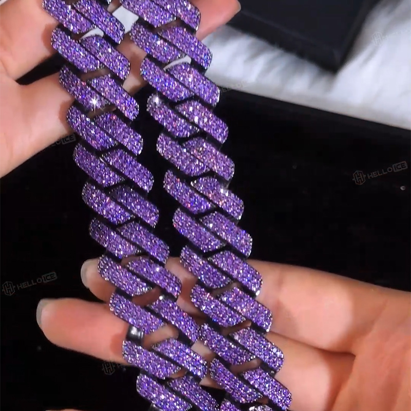Iced Out 20mm Purple 3-Row Handset Cuban Chain