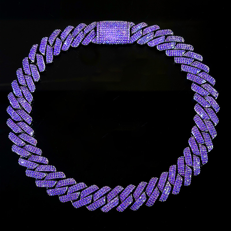 Iced Out 20mm Purple 3-Row Handset Cuban Chain